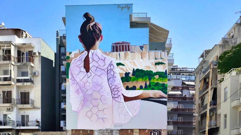Mural by artist Hambas on side of a building in Psyrri, Athens, Greece
