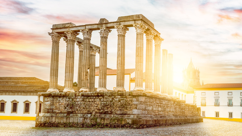 Diana Temple at sunset in Evora, Portugal