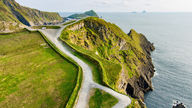 Ring of Kerry coastal cliffside aerial shot