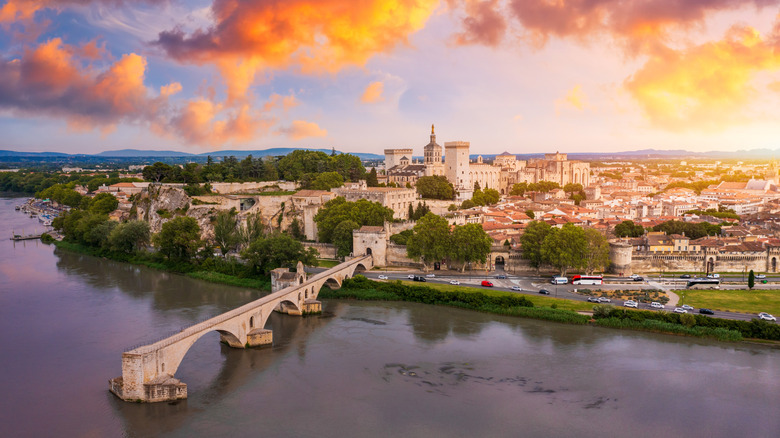 Dusk over the River Rhône in Avignon France