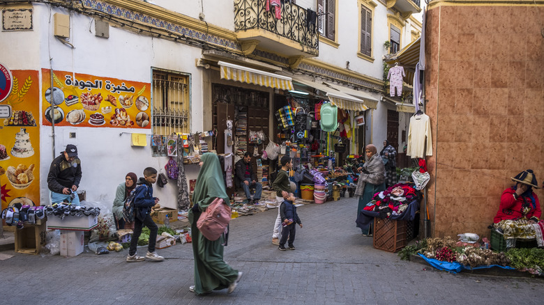 Shoppers in the Grand Socco, the old town centre of Tangier city