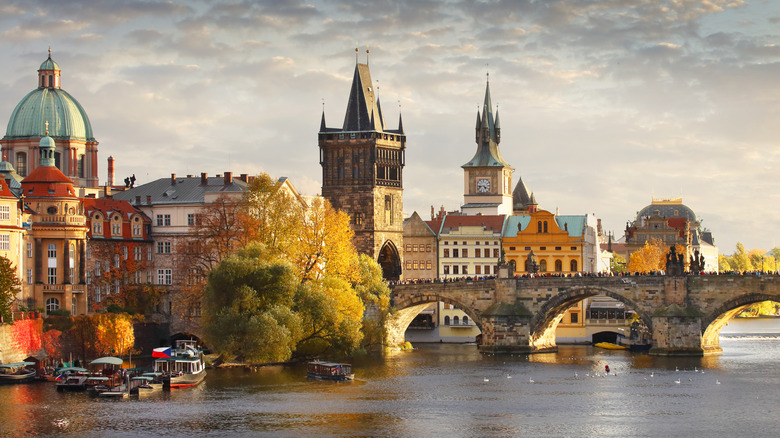 Charles Bridge over Vltava river in Prague, Czechia.