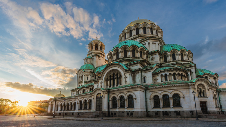 Sofia's St. Alexander Nevsky Cathedral at sunset