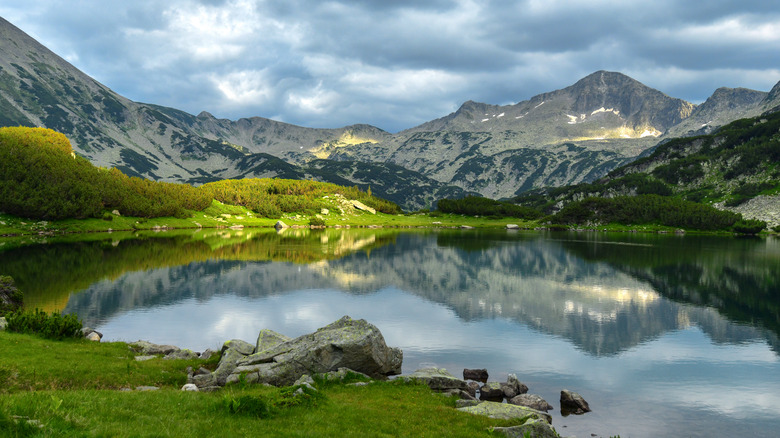 Bulgarian mountain range and glassy lake