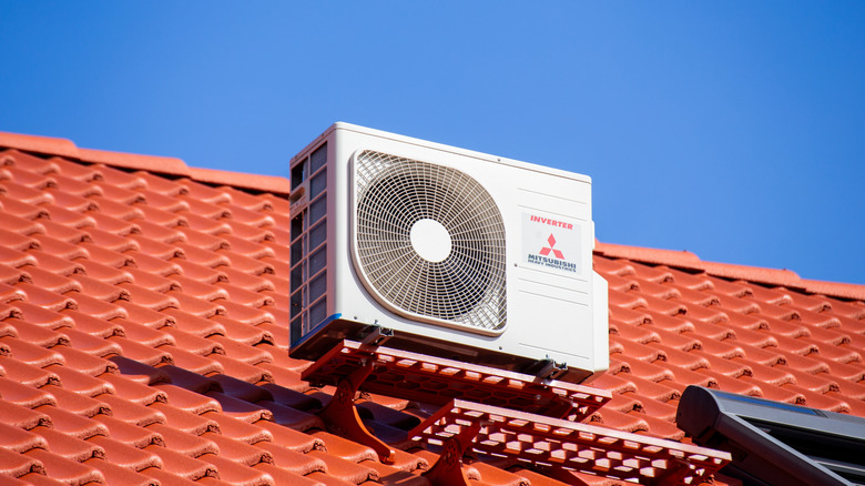 An air conditioning unit on the roof of a home in Germany