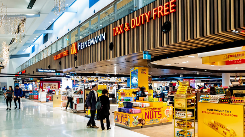 A duty-free store at the Sydney International Airport sells perishable goods like nuts and chocolate