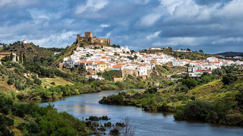 A white-washed village on a hillside in Alentejo