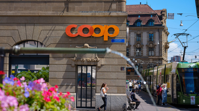 Exterior of a Coop grocery store in Switzerland