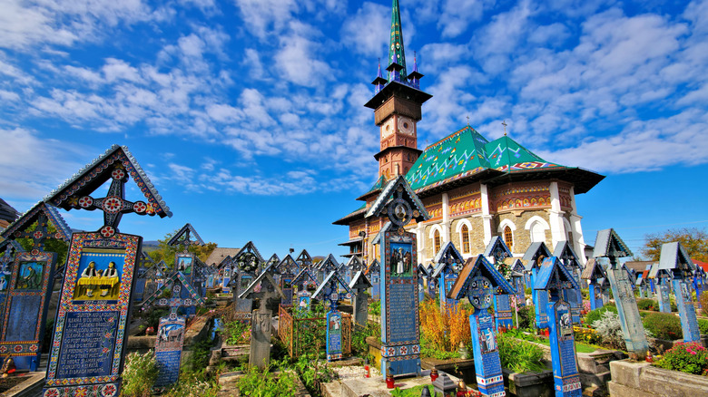 The Merry Cemetery of Sapanta, Romania on a sunny day