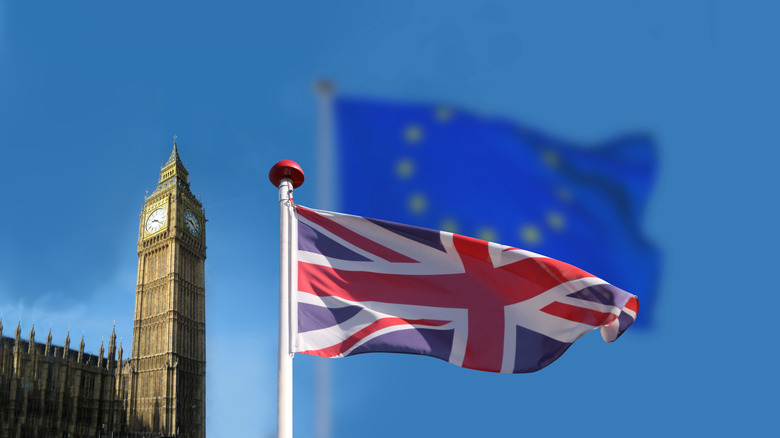 European Union and UK flags in front of Big Ben