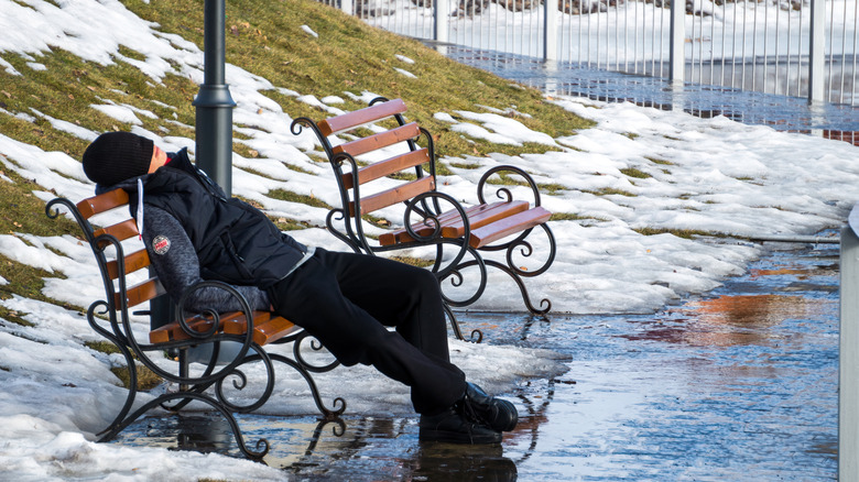 london man sleeps park bench