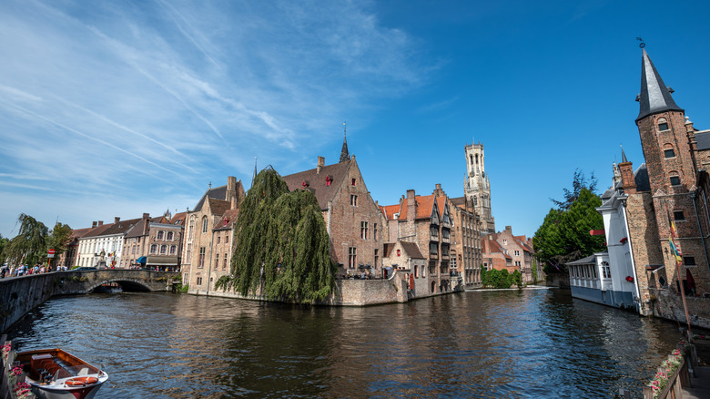 Rozenhoedkaai and Belfry in Bruges, Belgium