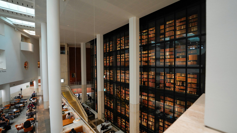 Bookcases and desks inside the British Library
