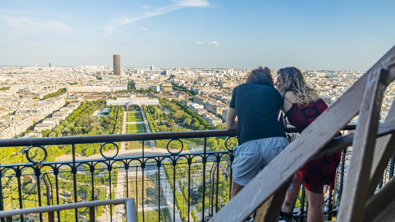 Tourists on second floor of the Eiffel Tower