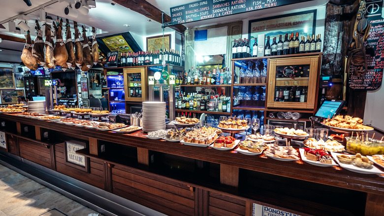 Small tasting plates in a tapas bar in San Sebastian, Spain