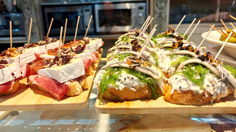 Lines of traditional Basque pintxos