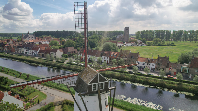 The town of Damme, Belgium, with a windmill and canal