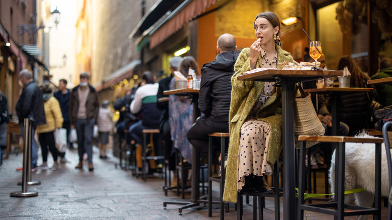 Crowded outdoor cafe in Europe