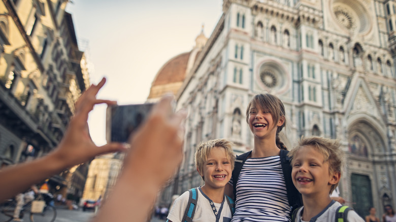 Kids getting photographed in Florence, Italy