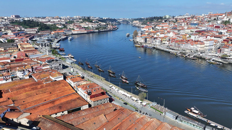 The Gaia Quay along the River Douro in Vila Nova de Gaia can be seen from overhead