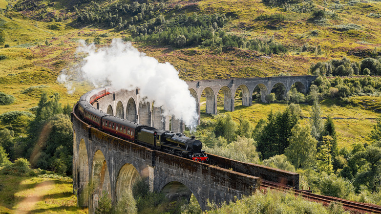 The Jacobite Steam Train on Glenfinnan Viaduct in Scotland