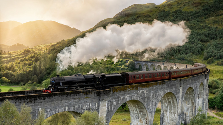 The Jacobite Steam Train crossing Glenfinnan Viaduct