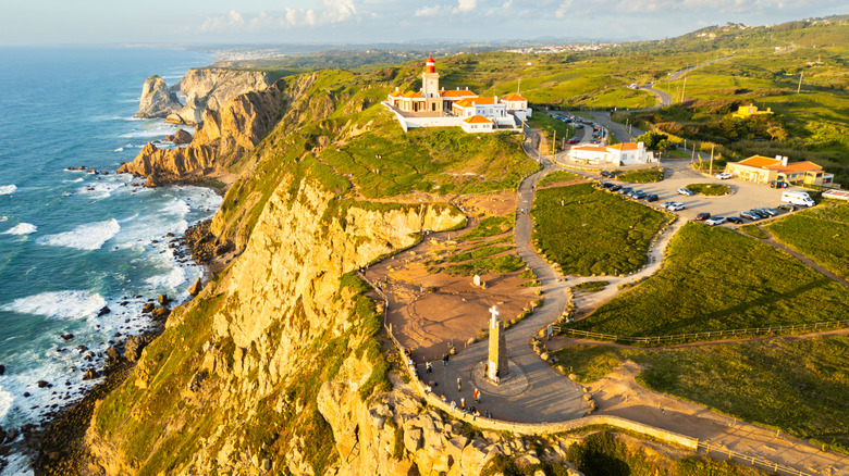 Cabo Da Roca lighthouse near Sintra sitting atop a cliff over the Atlantic Ocean