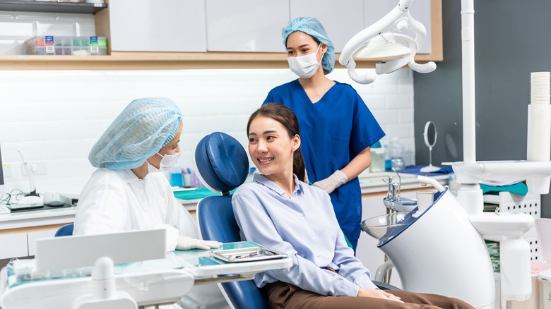 smiling woman at dentist