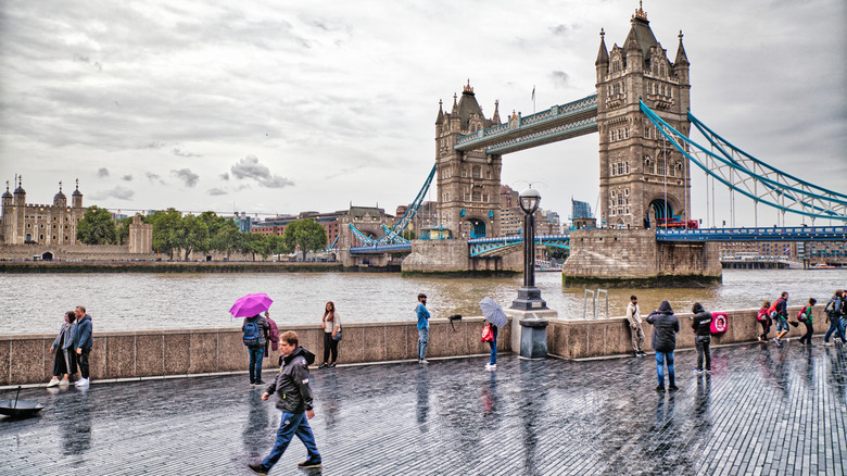 People in the rain with umbrellas in London