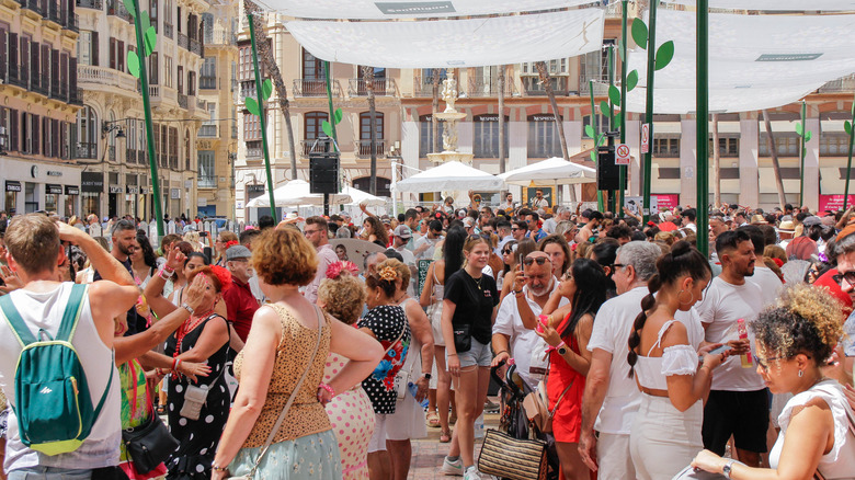 Crowds of tourists in Costa del Sol, Spain