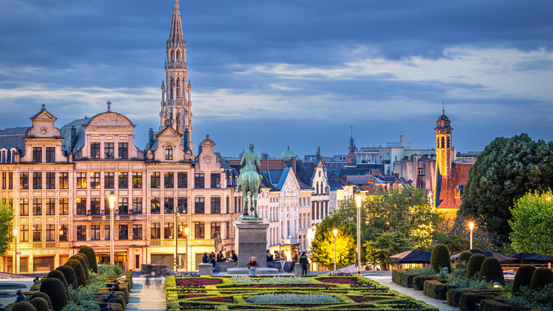 View of a square in Brussels at night