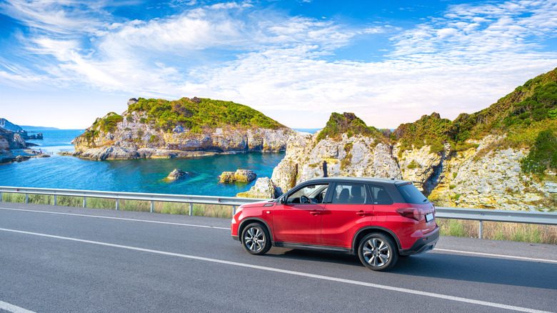 Car driving on coast of France