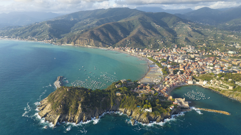 Aerial view of Sestri Levante's coastline