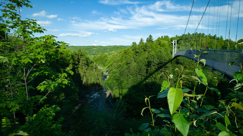 The Coaticook Suspended Footbridge across the Coaticook River in Coaticook Gorge Park, Coaticook, Quebec, Canada