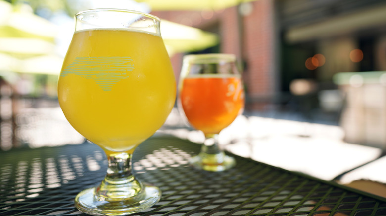 Glasses of brews at Bond Brothers craft brewery in Cary, North Carolina