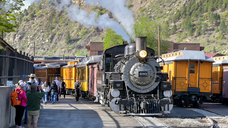 A train departing from Durango along the scenic and historic railroad