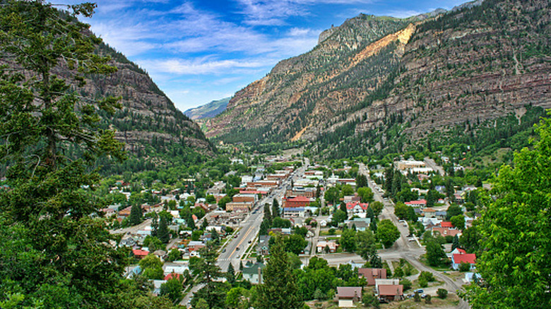 The small town of Ouray nestled between the San Juan Mountains