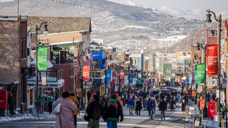 People walking down Main Street in Park City during Sundance Film Festival