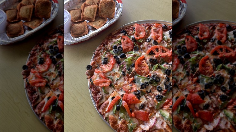 Pizza and toasted ravioli from Imo's Pizza
