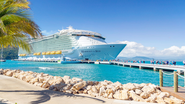 Royal Caribbean cruise ship Harmony of the Seas docked at the private port of Labadee