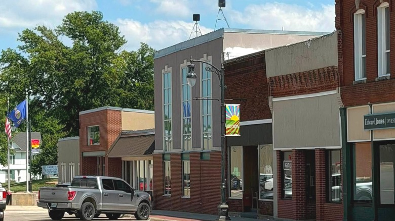 Brick buildings line the sidewalks in downtown Sabetha, Kansas