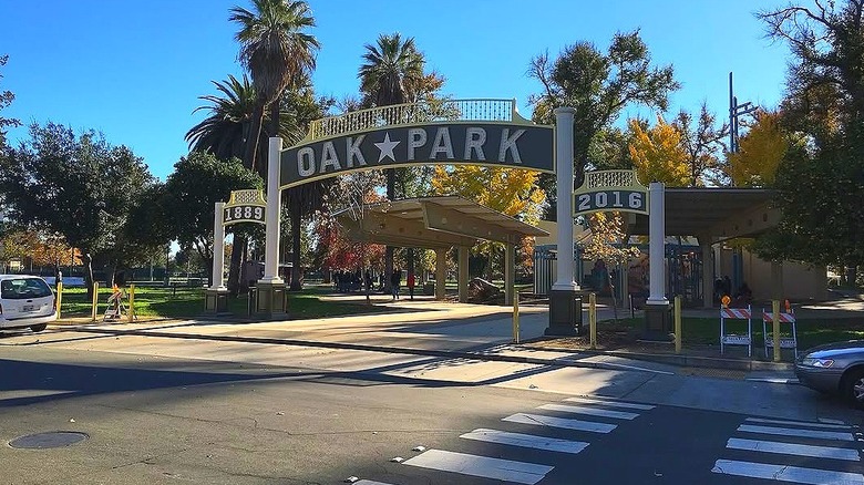 Oak Park entrance sign in Sacramento, California