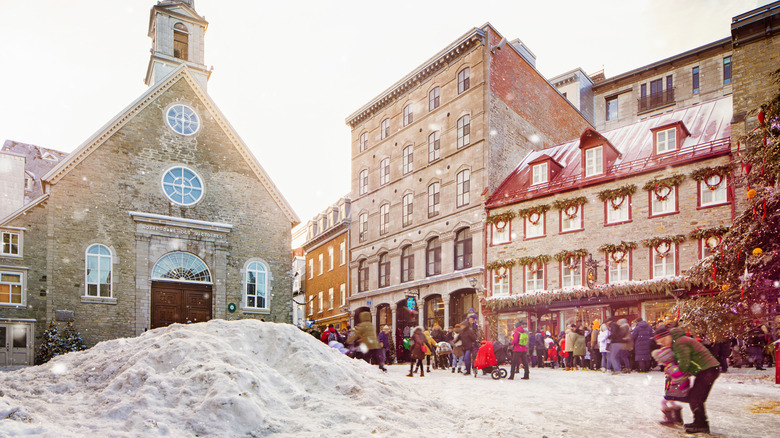 A Quebec City square in the snow