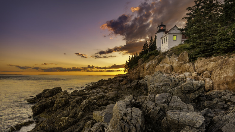 Bass Harbor Head Lighthouse in Acadia National Park near Tremont, Maine, at sunrise