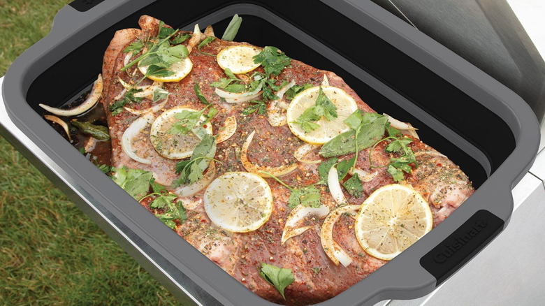 Meat marinating in the Cuisinart 4-in-1 Expandable Prep and Serve Tub from Sam's Club