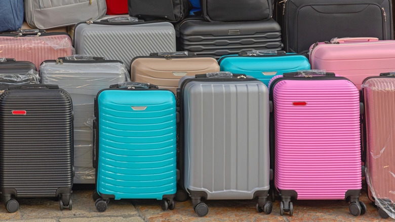 Rows of carry-on bags at the airport