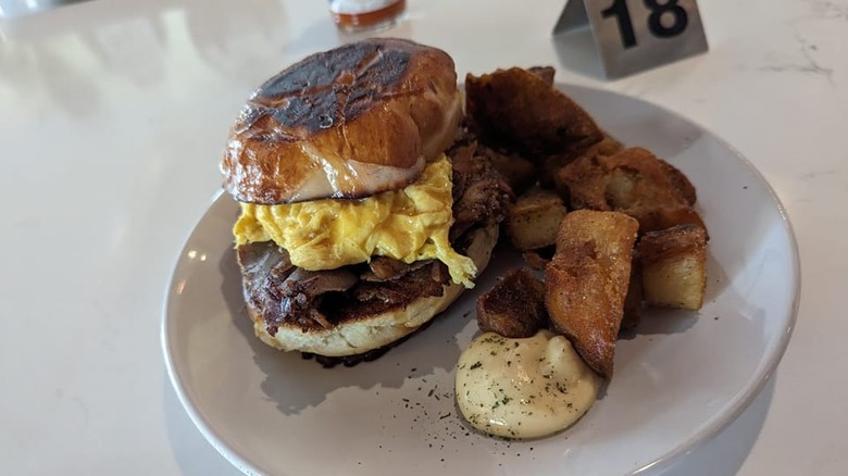 Smoked brisket, egg, and cheese sandwich from Cullum's Attaboy