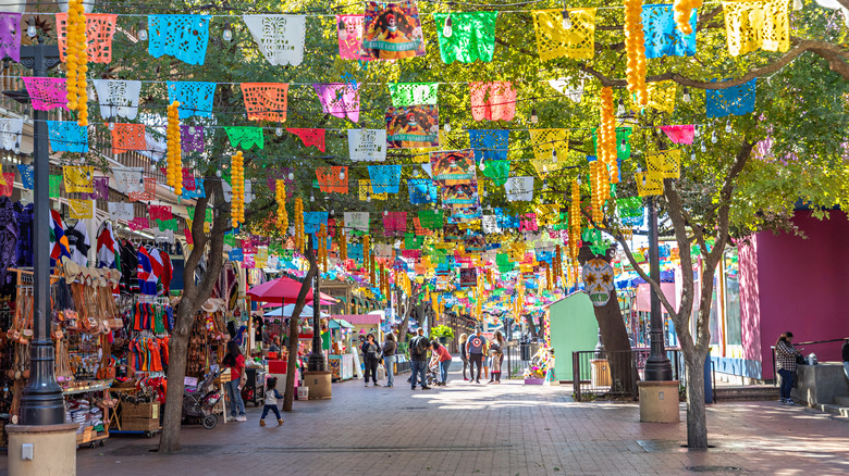 Decorations and stalls at San Antonio Mexican Market