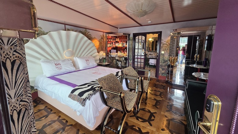 A guest room at San Diego's Baby Grand Hotel with signature clamshell bed.