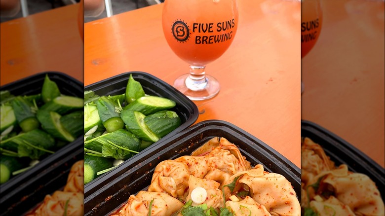 Dumplings and beer from Five Suns Brewing in Martinez, California
